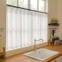 Pinch Pleated Linen 36 Inch Length Kitchen Curtains 2 Panels Set Privacy Light Filtering Semi Sheer Boho Small Curtains Bathroom Window Neutral Sheer Short Cream Ivory Drapes for Front Door RV Camper