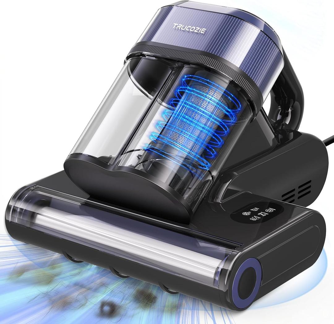 Trucozie Mattress Vacuum Cleaner with 275nm UV-C Light & 149℉ Heat, 16Kpa Powerful Suction Bed Vacuum for Pet Hair & Dander, Smart Dust Sensor, Anion & Aromatherapy, Corded for Bed, Sofa, Couch, Black