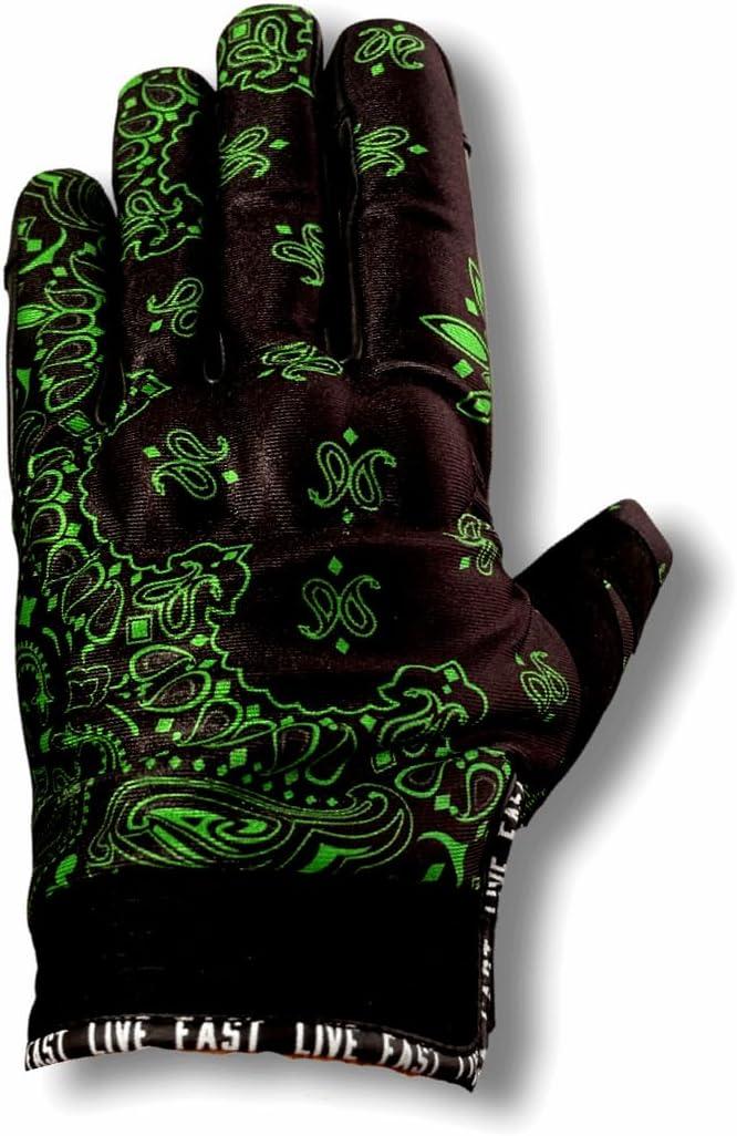 Live Fast Classic Black & Green Paisley Motorcycle Gloves - Best Mountain Leather Dirt Bike Moto Riding Motorcycle/Motocross Gloves for Men, Women Bikers (X-Large)