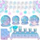 149Pcs Winter Snowflake Wonderland Paper Plates and Napkins Set,Frozen Birthday Party Decorations,for Christmas Winter Holiday New Year Party Supplies,Serves 24