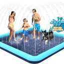 117'' Splash Pad for Dogs, Non-Slip Sprinkler for Kids, Square Splash Pad for Kids Ages 4-8, Splash Pads for Toddlers 1-3, Dog Sprinkler Shallow Pool, Outdoor Water Toys for Backyard, Teal