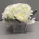 White Fake Flowers with Vase Hydrangea Artificial Flowers in Vase Peony Faux Flowers in Vase Rose Silk Flowers Peonies Floral Arrangements Artificial with Vase for Home Office Table Shelf Decor