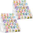 2 Pcs Acrylic Bookmark Display Stand, 5 Tier Clear Bookmark Riser with 25 Compartments for 2. 5'' Bookmarks, Portable Sticker Holder Greeting Card Display for Business Vendor Retail Store Shop