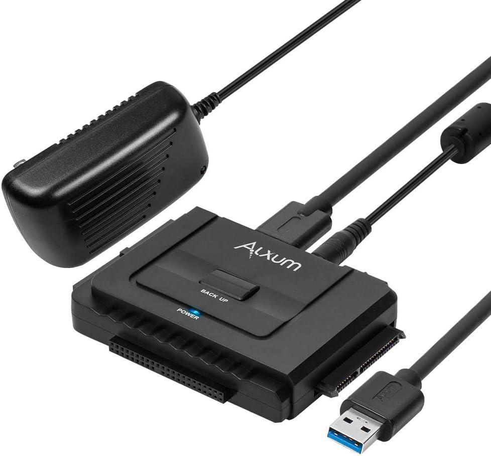 Alxum SATA IDE to USB 3.0 Hard Drive Adapter with Power, IDE to SATA Adapter External Hard Disk Reader for 2.5/3.5 inch IDE
