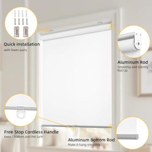 ChrisDowa Cordless Free-Stop 100% Blackout Blinds for Windows, Roller Windows Shades with Thermal Insulated, UV Protection Fabric for Living Room, Office and Home. Easy to Install.White,20" W X 72" H