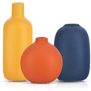 Cute Vase Matte Ceramic vases set of 3 Orange, Modern Boho Vases for Decor small vase,Centerpiece Table Decor japandi home decor Minimalist vase for Dcor Room,Entryway, Bookshelf, Mantel, Shelf Dcor