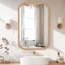 HOMECOOKIN Wood Bathroom Mirror for Wall Decor Arched Rounded Corner Rustic Wood Frame Wall Mirror Home Decorative for Vanity, Living Room, Bedroom, Entryway (24 x 36 inch, Natural)
