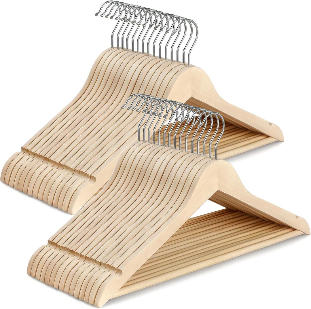 TOPIA HANGER Unfinished Natural Wooden Hangers 30 Pack- 360 Swivel Hook and Smoothly Cut Shoulder Notches-Premium Wood Clothes Hangers for Suit, Coat, Jacket, Pant, Camisole-CT10N30