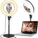 Desk Ring Light with Stand - 10.5'' Desktop Ring Light with Phone Holder for Video Recording, Circle Light for Computer Zoom Meeting Video...