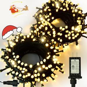ULG Upgraded 2-Pack 186FT 500 LED Christmas String Lights, Extendable Waterproof Fairy Lights with Memory Function, 8 Modes, Bubble Bulbs, Warm White, Adapter Included for All Decor