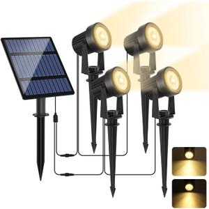 Solar Spotlights Outdoor Waterproof, Warm White Landscape Spotlights, Decorative Solar Spot Lighting for Garden, Yard, Pathway, Lawn, Poolside, Party, 4-in-1 Mounted (Warm White, 1 Pack)