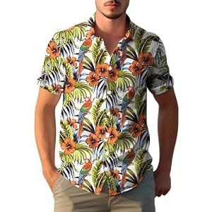 Yoimira Mens Hawaiian Shirts Short Sleeve,Print Mens Casual Button Down Floral Summer Beach Shirt XXL