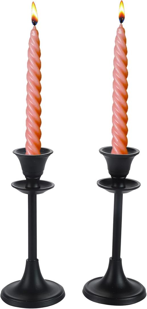 Rely+ Set of 2 Sturdy Metal Black Taper Candle Holders Decorations Candlesticks Holder Home Decor Wedding Parties Centerpiece for Dining Table Candle Stand (Small)