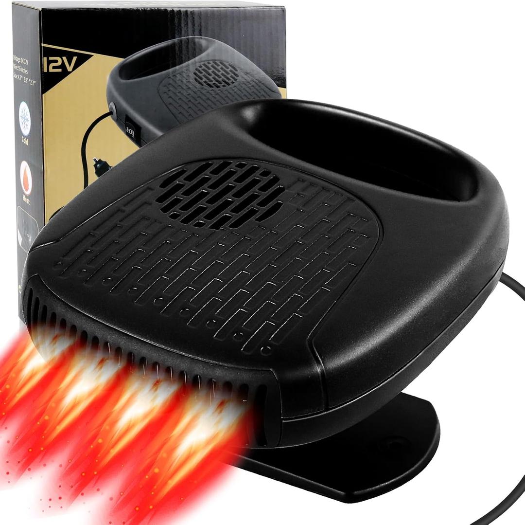 Car Heater 2 in 1 Automobile Windshield Fast Heaters That Plugs Into Cigarette Lighter Portable Fast Heating Defrosting Defogger 12V Black (black)