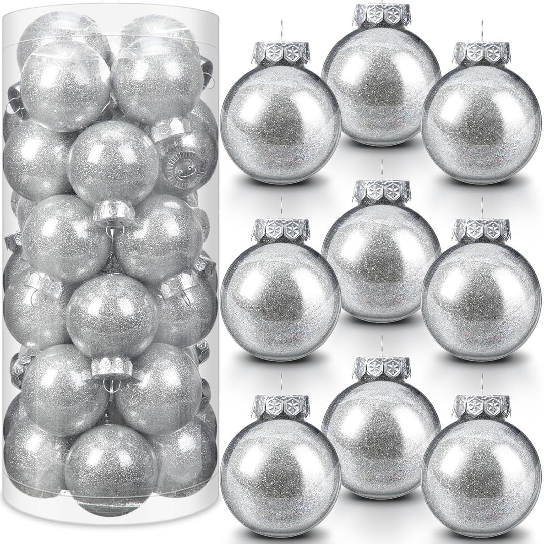 Soaoo 24 Pcs Christmas Ball Ornament 2.36 Inch Shatterproof Glitter Ball for Christmas Tree Decoration Small Hanging Xmas Tree Ornament for Xmas Holiday Wedding Party(Silver)