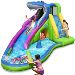 ACTION AIR Inflatable Water Slide, Shark Bounce House with Slide for Wet and Dry, Playground Sets for Kids Backyard, Water Spray & Water Pool, Durable Sewn with Extra Thick Material