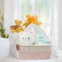 COMFY-HOMI 13" x 8.5" x 5.1" Storage Baskets for Organizing | Cotton Rope Woven Basket | Toy Storage Bin Box | Basket for Shelves, Closet Organizer Bin, Decorative Closet Shelf, 3 Pack, white/pink