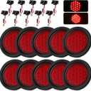 10Pcs 4 Inch Round Led Trailer Tail Lights, Red 24 LED Trailer Lights Waterproof, 4" Stop Turn Brake Led Tail Lights Sealed Flush Mount for Trucks RV Include Grommets 3-Prong Wire Plugs