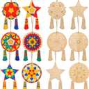 12 Pcs Philippine Christmas Tree Parol Craft Kit Color Your Own Wooden Filipino Christmas Ornaments Paint Crafts Kit Traditional Capiz Star Decorations