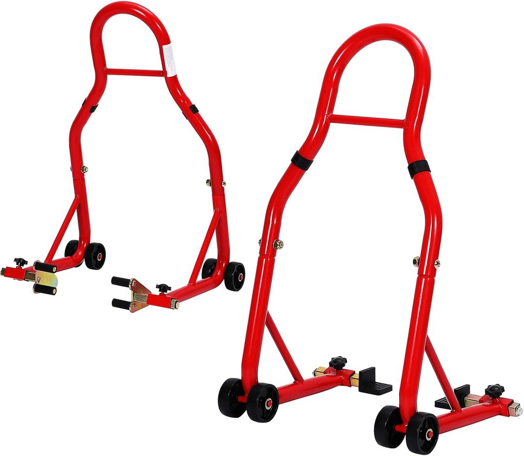 Garvee Motorcycle Stands Front and Rear, 900 LB Heavy Duty Front & Rear Wheel Lift Combo with U+L Adjustable Swingarm Spool, Universal Paddock Stands for Most Motorcycles, Red