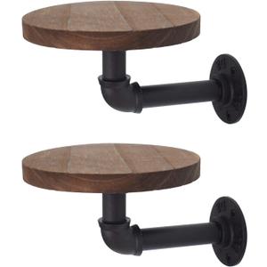 2 Pack Round Floating Wood Corner Shelves, Wall Mounted Display Rack 5.9 inches Diameter Indoor Circle Wall Mounted Shelves for Candles, Planter, Pots, Ornaments