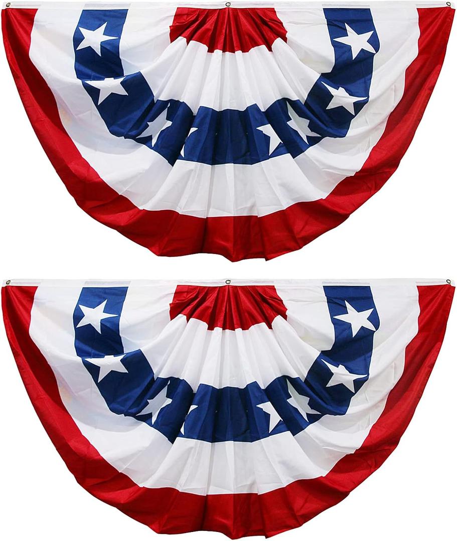 HOOSUN 4th of July Decorations,American Flag Bunting for Outside,Patriotic Fourth of July Bunting Memorial Day Decorations,USA Pleated Fan Flag 1.5x3 FT,Red White and Blue Buntings Banner 2 Pack