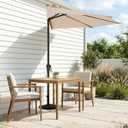 JEAREY 9ft Half Umbrella Outdoor Patio Umbrella Market Umbrellas with Crank, 1/2 Round Wall Umbrella 5 Sturdy Ribs UV Protection for Pool Garden Balcony Deck, Beige