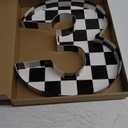 Mifoci 13.7" Race Car Cardboard Fillable Number Box for Charcuterie Fast Birthday Party Decor 1st 2nd 3rd 5th Number Shaped Box Black and White Checkered Snack Paper Mache Tray for Party Supplies (3)