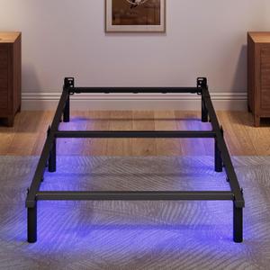 Twin Size Bed Frame with LED, 7 Inch Metal Steel Bedframe for Box Spring and Mattress, Heavy Duty Basics Bed Base with Charging Station, Noise Free, Easy Assembly, Black