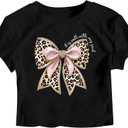 RoseSeek Girl's Letter Bow Graphic Tees Short Sleeve Crewneck Cute Shirts for Teen Girls Trendy, Size 10 Years