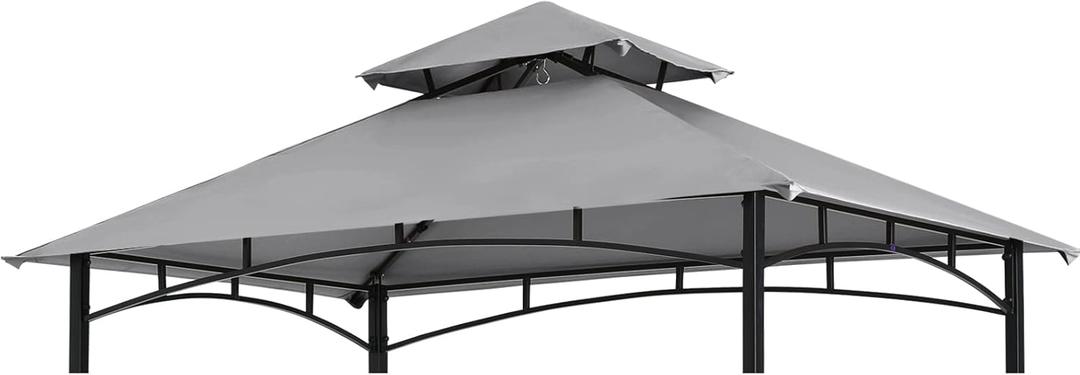 COOSHADE Grill Gazebo Replacement Canopy Roof Outdoor Double Tiered Barbecue Gazebo Top Cover Fit for Model L-GG001PST-F (Grey)