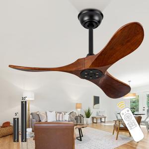 Ceversa 36 Inch Small Ceiling Fan no Light, Outdoor Ceiling Fans Without Lights with Remote Control, 3 Blades Solid Wood Propeller for Patio, Indoor, Living Room, Bedroom, Porch, Farmhouse (Dark Walnut)