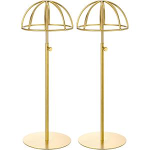 uxcell Metal Hat Display Stand 2 Pack Adjustable Tabletop Hat and Wig Rack Holder for Baseball Cap, Fedora Hat, Cowboy Hat - Gold
