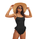 Hyperfire Womens Cute One Piece Swimsuit Fashion Ruffled Monokini Swimwear-Solid High Cut Tummy Control Adjustable Straps, Size M