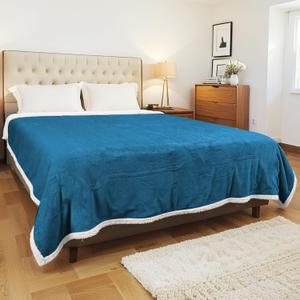 YUSTAL Electric Heated Blanket Twin Size 62x84 Inch  Super Soft Flannel, 10 Heat Settings, 112H Auto Shut Off, Machine Washable, Safe for Overnight Use (Lake Blue)