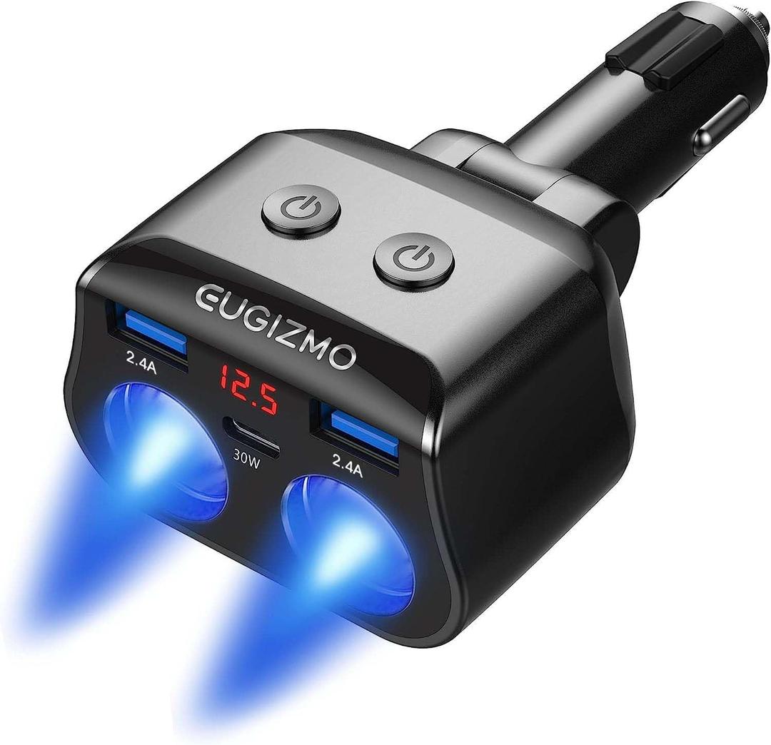 Dual Car Charger Adapter, 200W Double Cigarette Lighter Adapter Outlet Dual Cigarette Lighter Plug Splitter USB Charger 12V Cigarette Lighter Socket Plug Splitter 2 Socket for Car