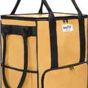 AnsTOP Reusable Grocery Bag on Wheels, 66LBS Foldable Shopping Cart with 5 Smooth Caster Wheels Zippered Top, Rolling Tote with Multiple Pockets for Groceries, Laundry, Travel, Camping,Medium,Brown