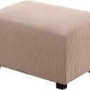 H.VERSAILTEX Ottoman Cover Slipcover Rectangle Fit Length 29"-34" Footrest Sofa Slipcovers Stool Cover Footstool Protector Covers Feature Stretch Thick Soft Jacquard Fabric Removable Washable - Sand (Large)