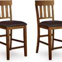Signature Design by Ashley Ralene Traditional 26" Counter Height Faux Leather Seat Barstool, 2 Count, Brown