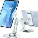 Tablet Stand Holder,360 Rotating Adjustable Foldable Portable Monitor Aluminum Phone Stand Holder for iPad Air, Mini, 10.2,9.7, Pro 11/13 and More (Silver)