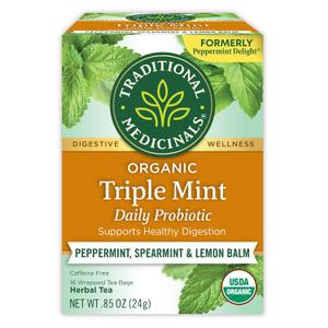 Traditional Medicinals Tea, Organic Triple Mint - Supports Healthy Digestion - Kosher, Non-GMO, Caffeine-Free - 16 Tea Bags (EXP 02/02/28)