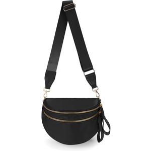 Spacious Nylon Crossbody Bag Bum Bag Handbags Wallets Purses Trendy Shoulder Bag for Women (Black)