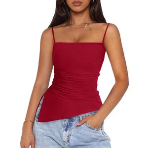 5 x PRETTYGARDEN Women's Summer Spaghetti Strap Tank Tops Sleeveless Camisole Blouses Asymmetrical Going Out Basic Tank Shirt (Red, XXL)