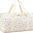 BTOOP Duffle Bag for Gym Sports Women Girls Workout Travel Bag Weekender with Shoe Compartment and Wet Pocket (Large, A-Pink Bow-Floral)