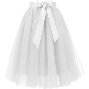 Bridesmay Women's Tulle Skirt Knee Length 6-Layered Wedding Party Homecoming Prom Dress (White), S