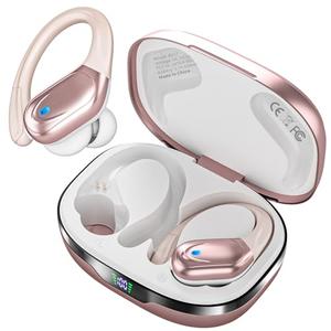 HAOYUYAN Sports Bluetooth Headphones, 80Hrs Playtime Wireless Earbuds with LED Power Display, IPX7 Waterproof Earphones for Workout/Running, Noise Canceling Headset Ear Buds（Rose Gold)