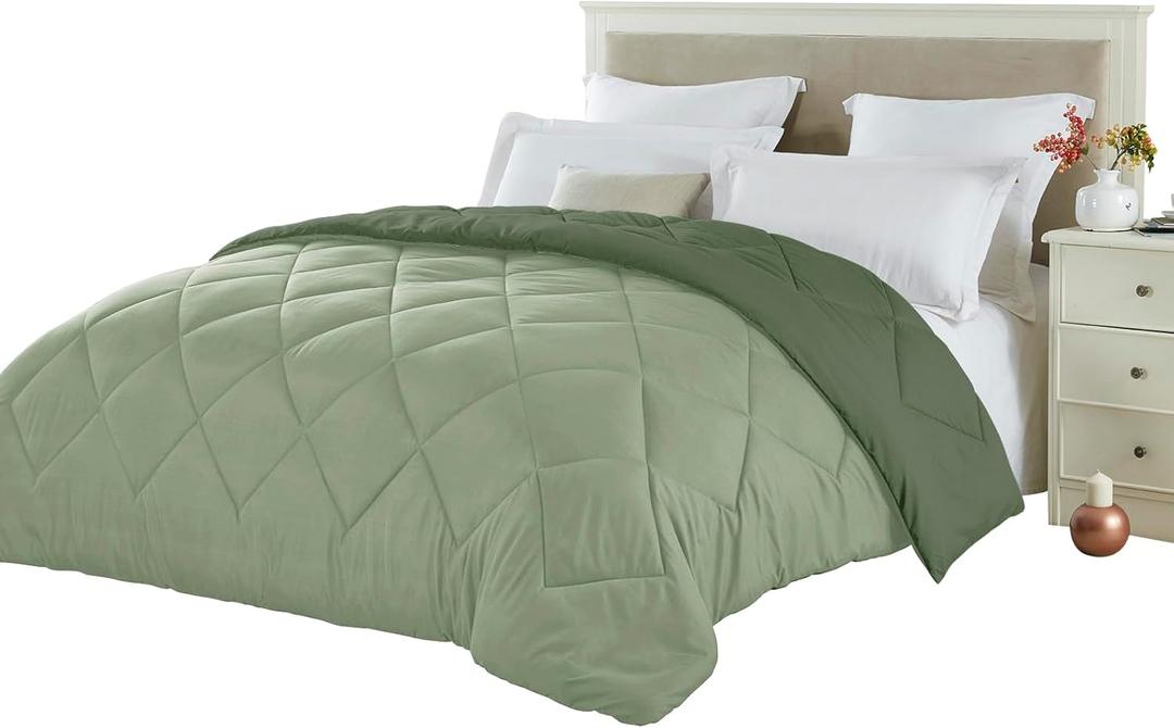 Seward Park Full Queen Size Forest Sage Green Comforter Reversible Lightweight Boys Bedding Cooling Bedspread All Season Fall Blanket