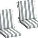 Arden 2-Pack Patio Dining Outdoor Chair Cushions, 20x44, Rain-Proof Seat Pad, Fade-Resistant Outdoor Cushion Stone Grey Cabana Stripe