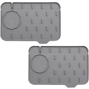 Splash Catcher Guard and Soap Sponge Holder, Splash-proof Water Absorbent Dish Drying Pads for Kitchen Countertop with Self Draining Design(Grey)