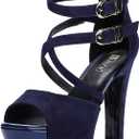 IDIFU Women's IN5 Charcy Crisscross Strappy Platform High Chunky Heels Peep Toe Pump Party Heeled Sandals (Blue, L)